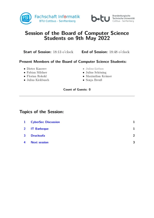 First Page of Session Minute from 09.05.2022