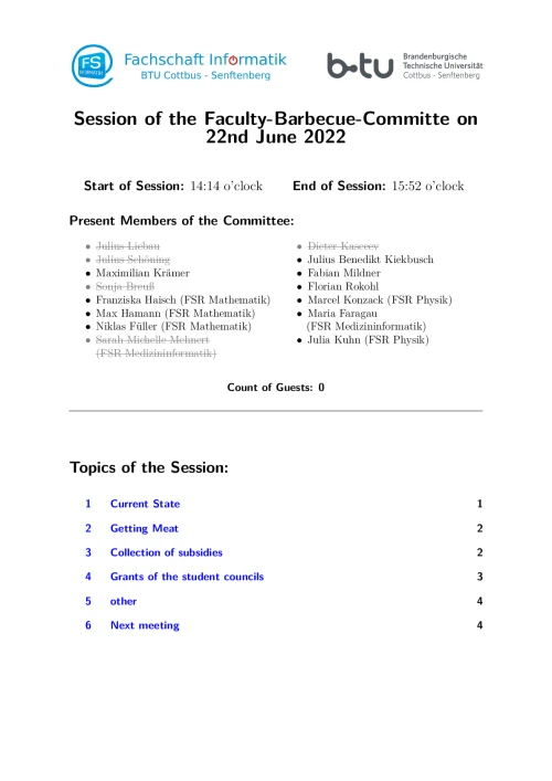 First Page of Session Minute from 22.06.2022