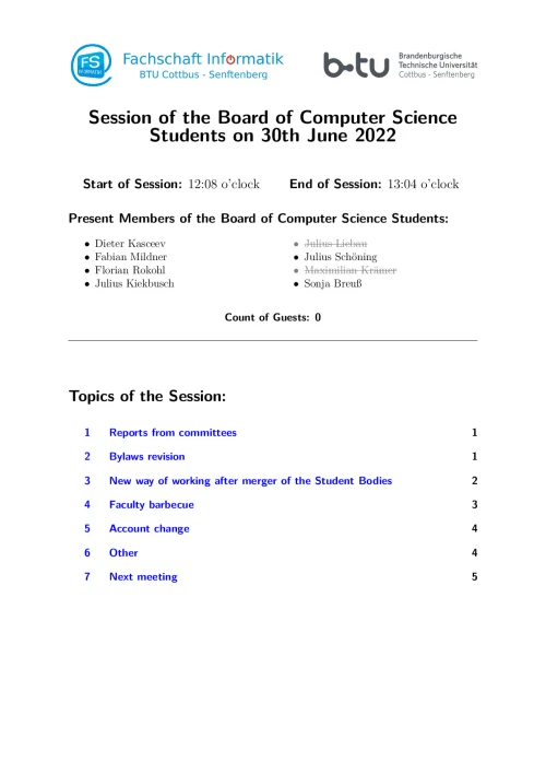 First Page of Session Minute from 30.06.2022