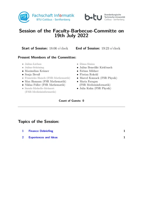 First Page of Session Minute from 19.07.2022