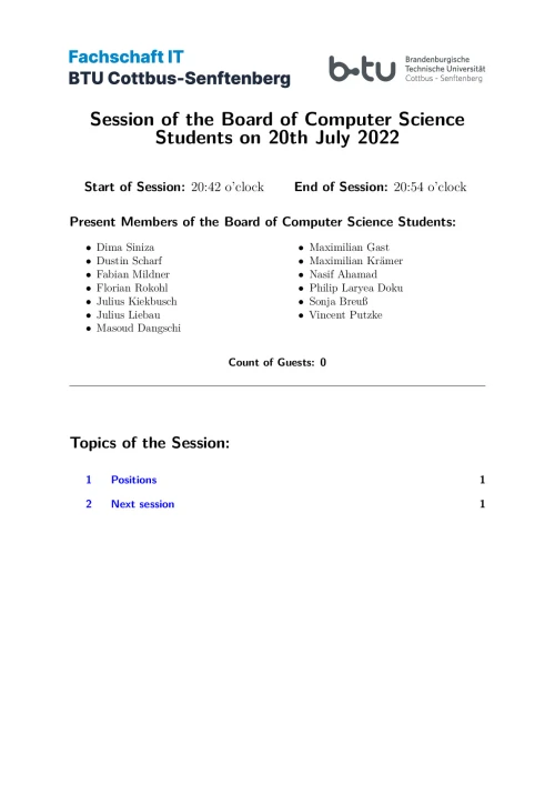First Page of Session Minute from 20.07.2022
