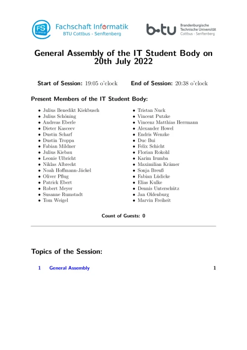 First Page of Session Minute from 20.07.2022