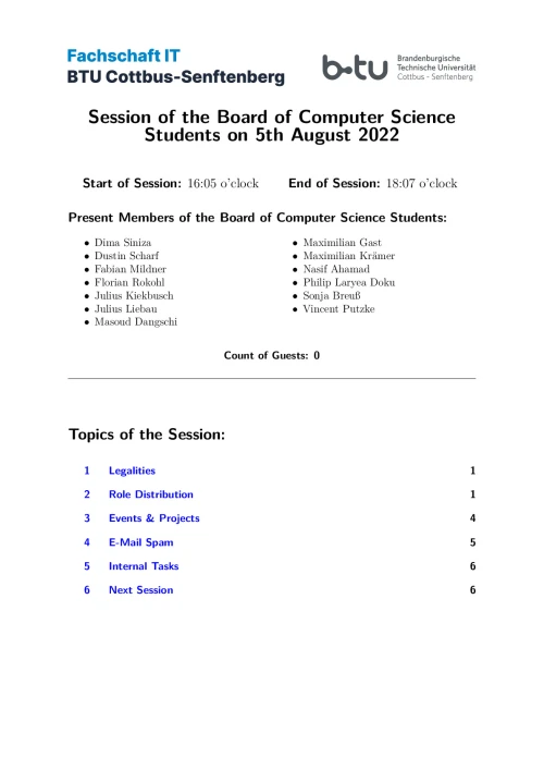 First Page of Session Minute from 05.08.2022