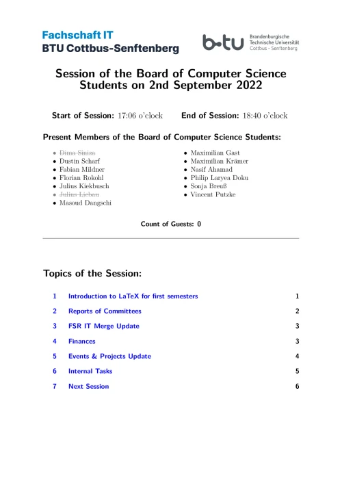 First Page of Session Minute from 02.09.2022