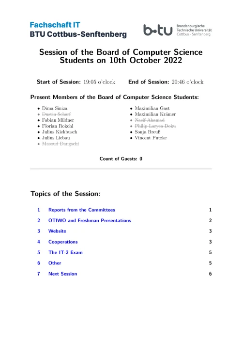 First Page of Session Minute from 10.10.2022
