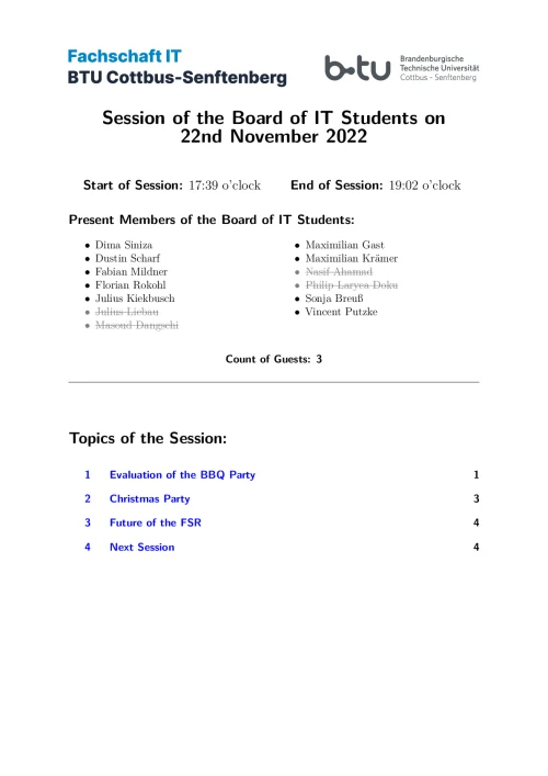First Page of Session Minute from 22.11.2022