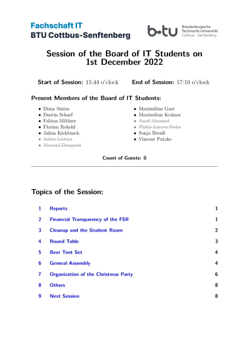 First Page of Session Minute from 01.12.2022