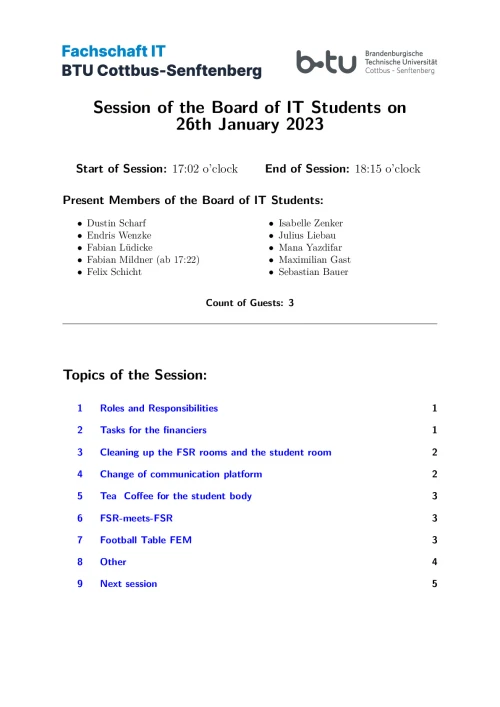 First Page of Session Minute from 26.01.2023