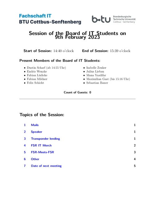 First Page of Session Minute from 09.02.2023