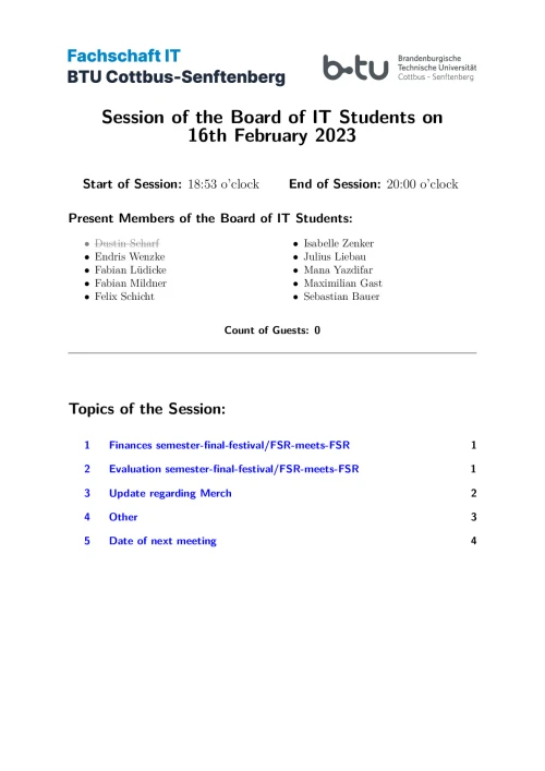 First Page of Session Minute from 16.02.2023