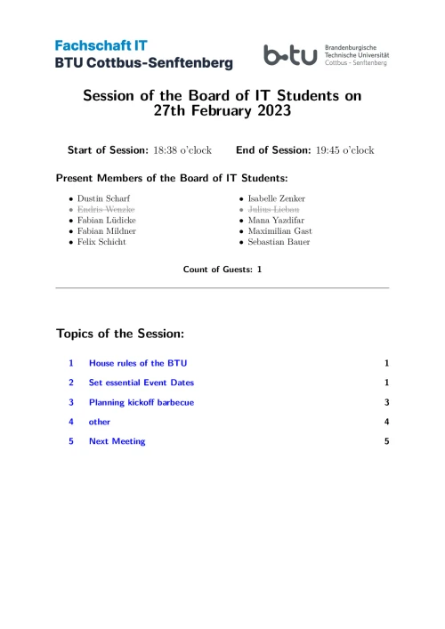 First Page of Session Minute from 27.02.2023
