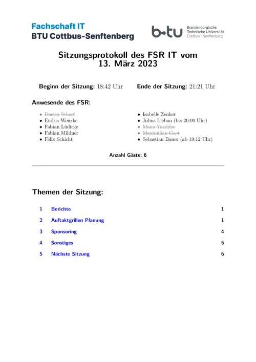 Erste Seite des Protokolls vom 13.03.2023