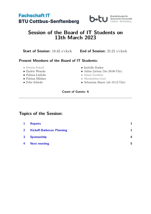 First Page of Session Minute from 13.03.2023