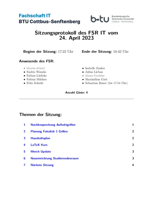 Erste Seite des Protokolls vom 24.04.2023