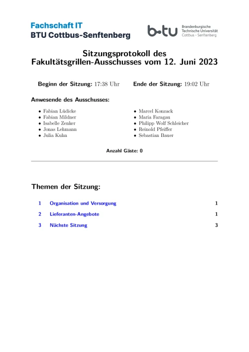 Erste Seite des Protokolls vom 12.06.2023