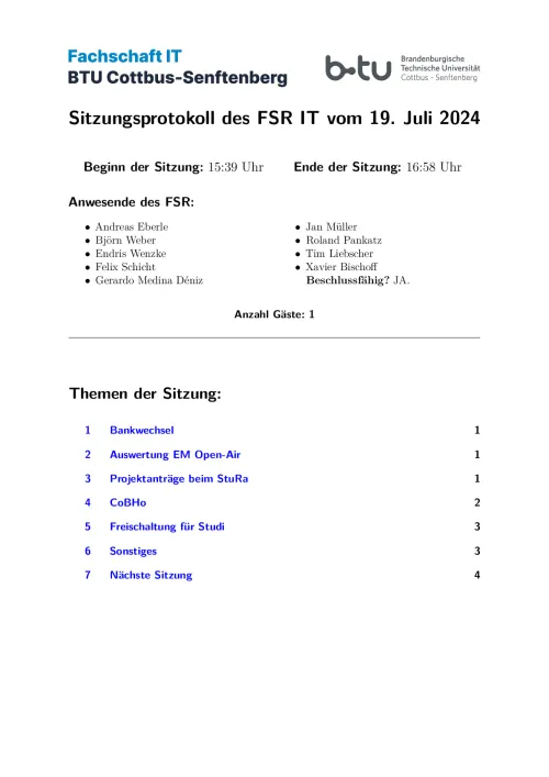 Erste Seite des Protokolls vom 19.07.2024