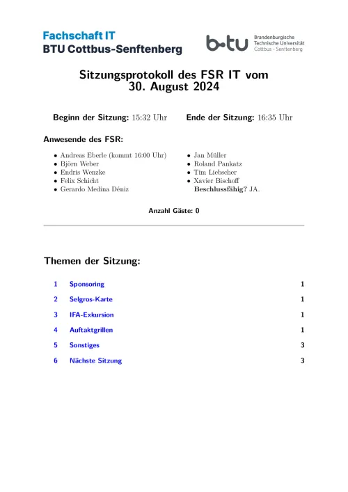 Erste Seite des Protokolls vom 30.08.2024