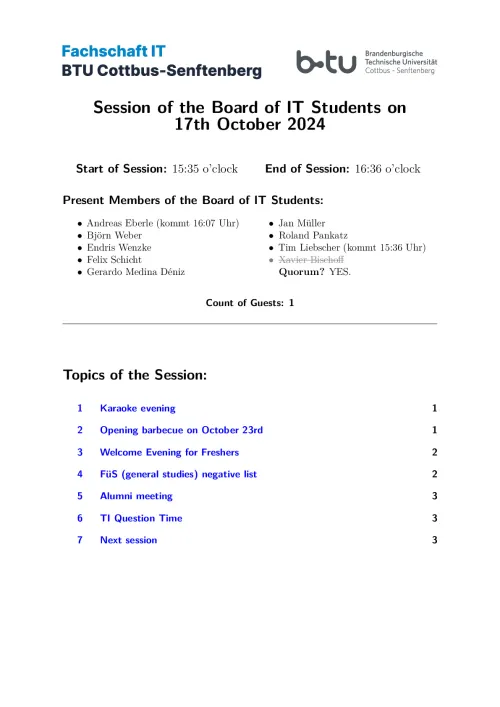 First Page of Meeting Notes from 17.10.2024