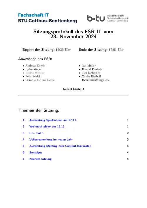 Erste Seite des Protokolls vom 28.11.2024