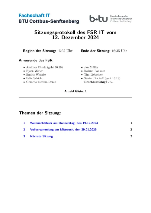 Erste Seite des Protokolls vom 12.12.2024