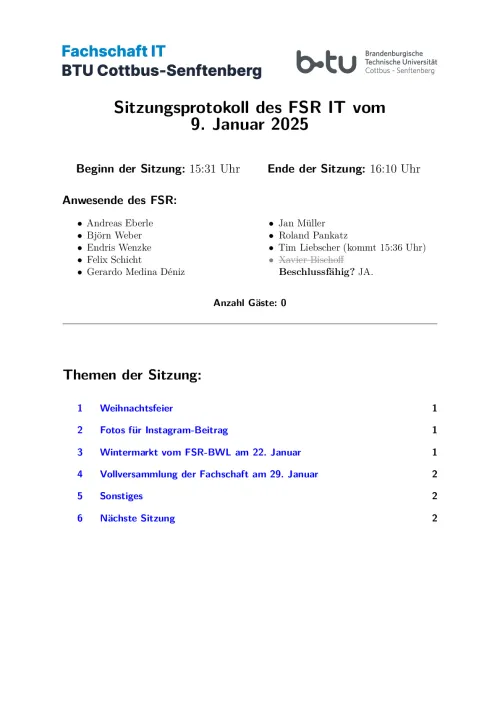 Erste Seite des Protokolls vom 09.01.2025