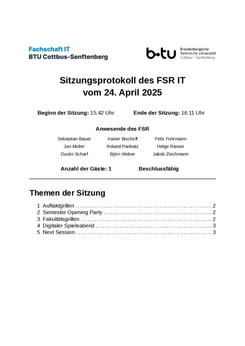 Erste Seite des Protokolls vom 24.04.2025