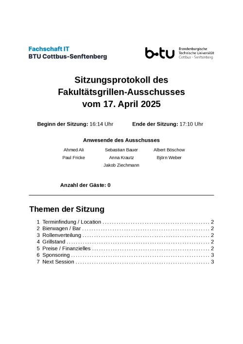 Erste Seite des Protokolls vom 17.04.2025