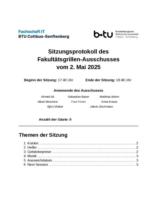 Erste Seite des Protokolls vom 02.05.2025
