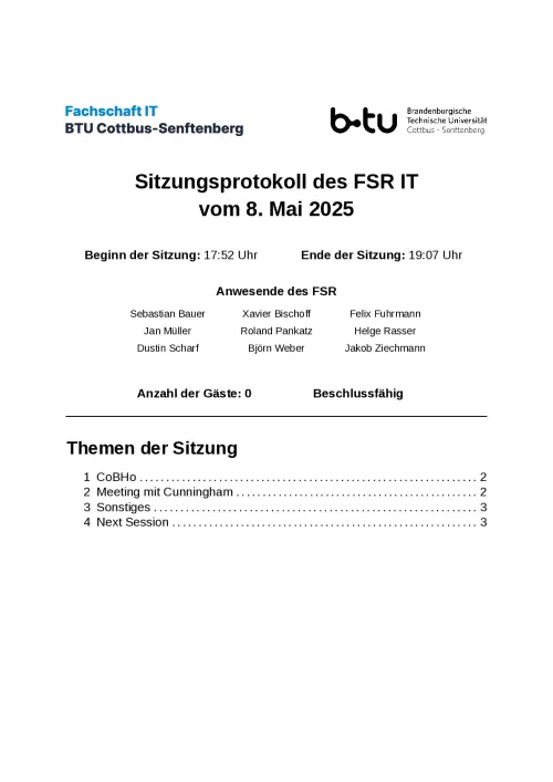 Erste Seite des Protokolls vom 08.05.2025