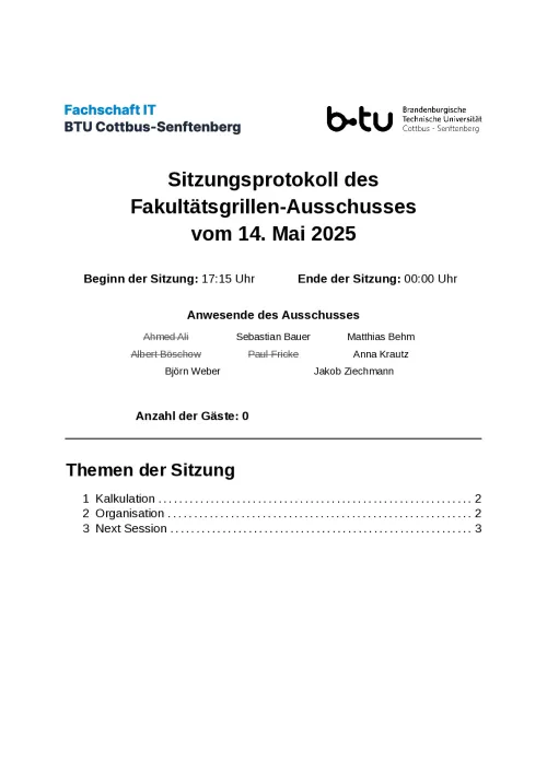 Erste Seite des Protokolls vom 14.05.2025