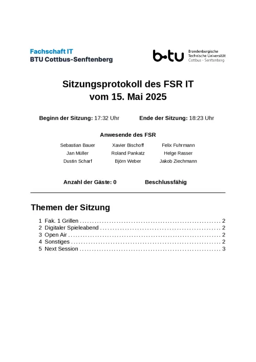 Erste Seite des Protokolls vom 15.05.2025