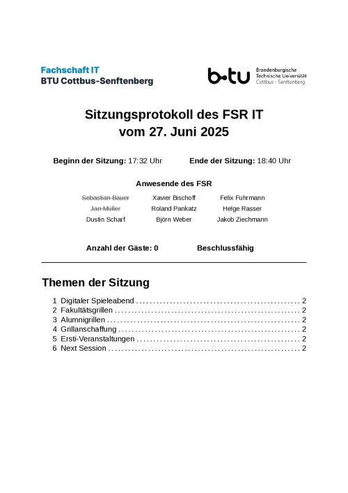 Erste Seite des Protokolls vom 27.06.2025