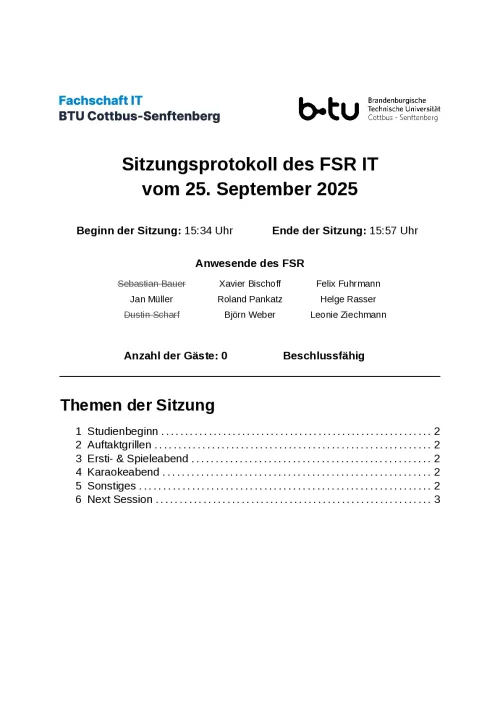 Erste Seite des Protokolls vom 25.09.2025