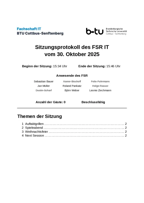 Erste Seite des Protokolls vom 30.10.2025