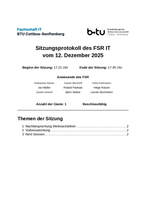 Erste Seite des Protokolls vom 12.12.2025