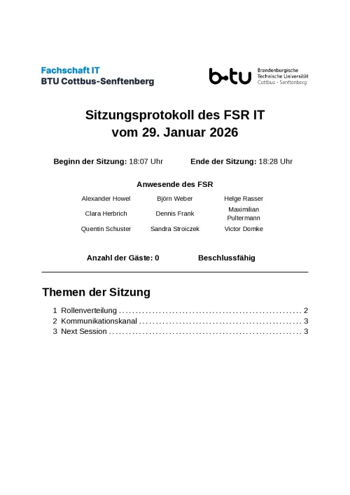 Erste Seite des Protokolls vom 29.01.2026
