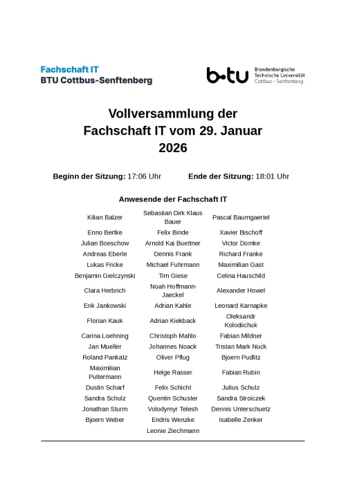 Erste Seite des Protokolls vom 29.01.2026