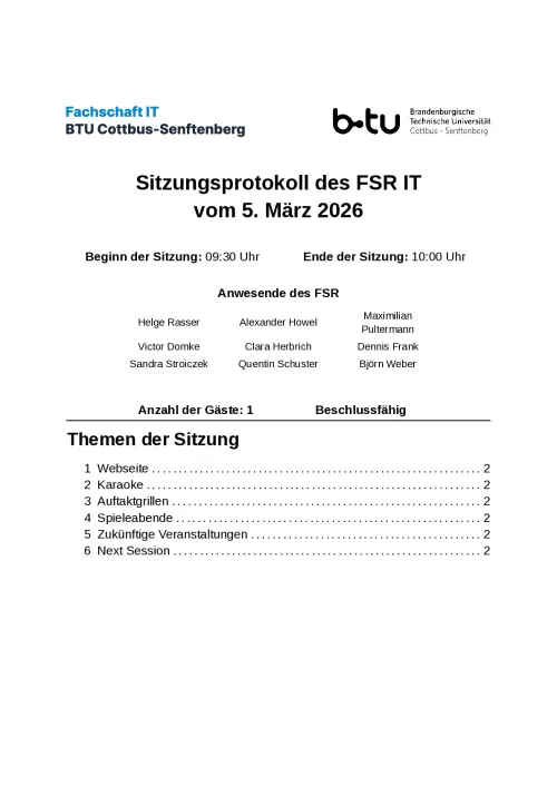Erste Seite des Protokolls vom 05.03.2026