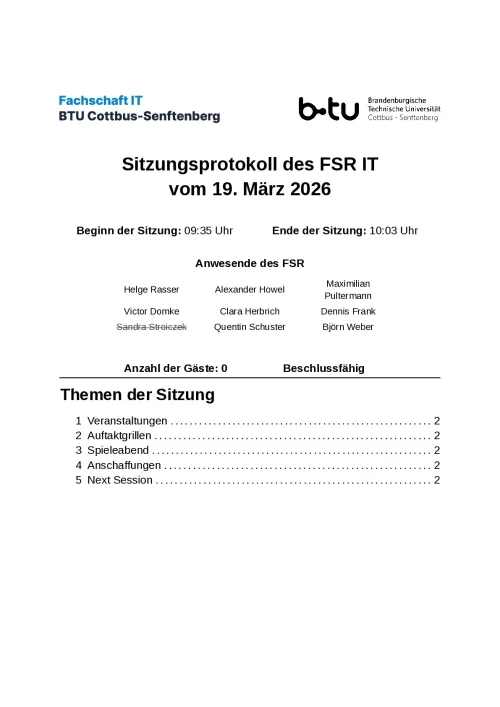 Erste Seite des Protokolls vom 19.03.2026