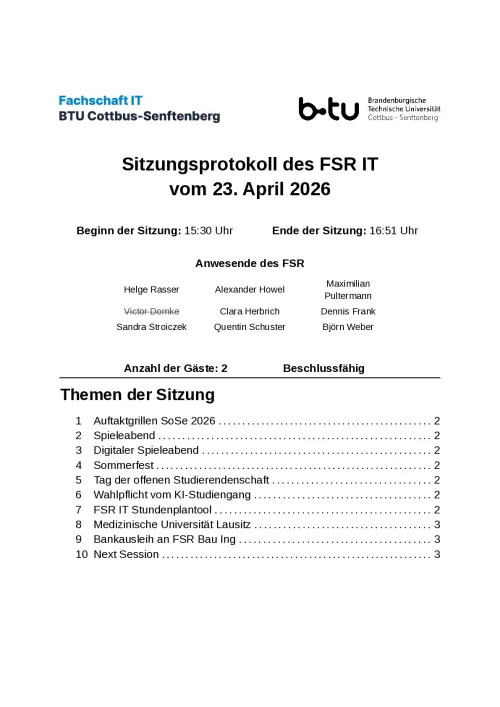 Erste Seite des Protokolls vom 23.04.2026