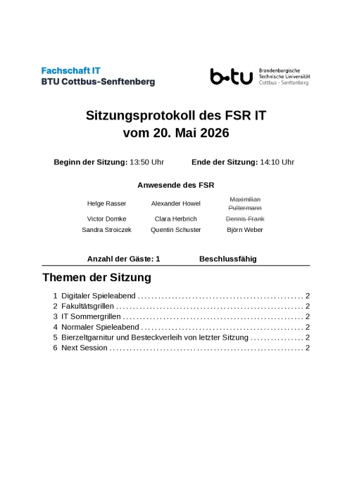 Erste Seite des Protokolls vom 20.05.2026