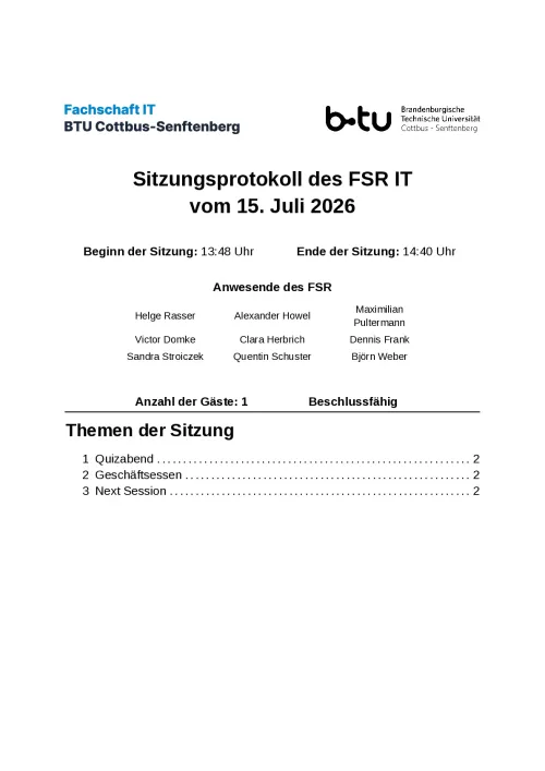 Erste Seite des Protokolls vom 15.07.2026
