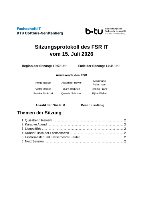 Erste Seite des Protokolls vom 15.07.2026