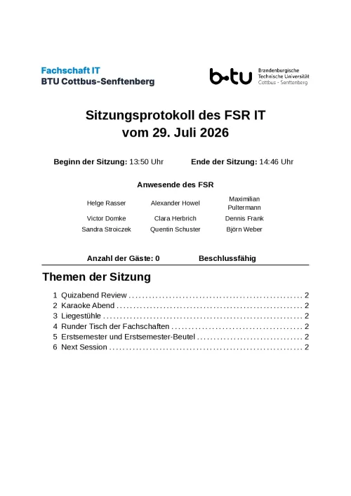 Erste Seite des Protokolls vom 29.07.2026