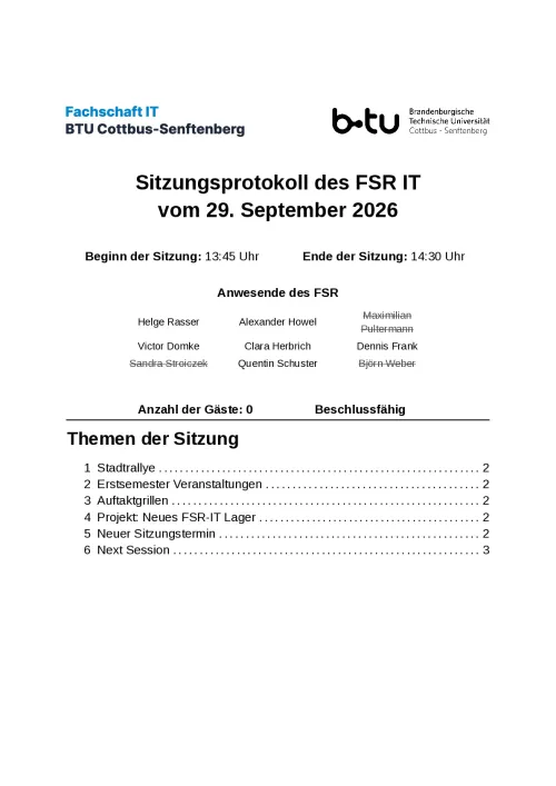 Erste Seite des Protokolls vom 29.09.2026